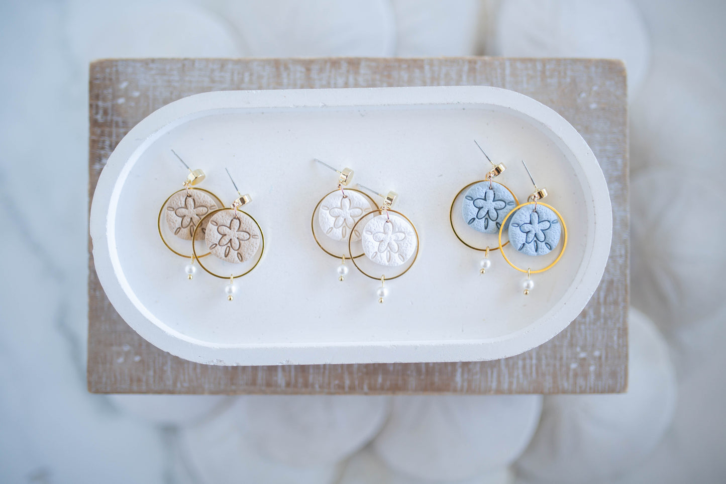 Clay Earrings | Dainty Sand Dollar Dangles | Coastal Shores Collection