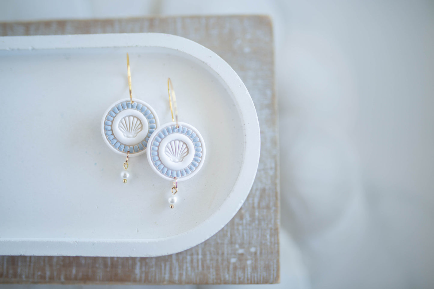 Clay Earrings | Scallop + Pearl Hoops | Coastal Shores Collection