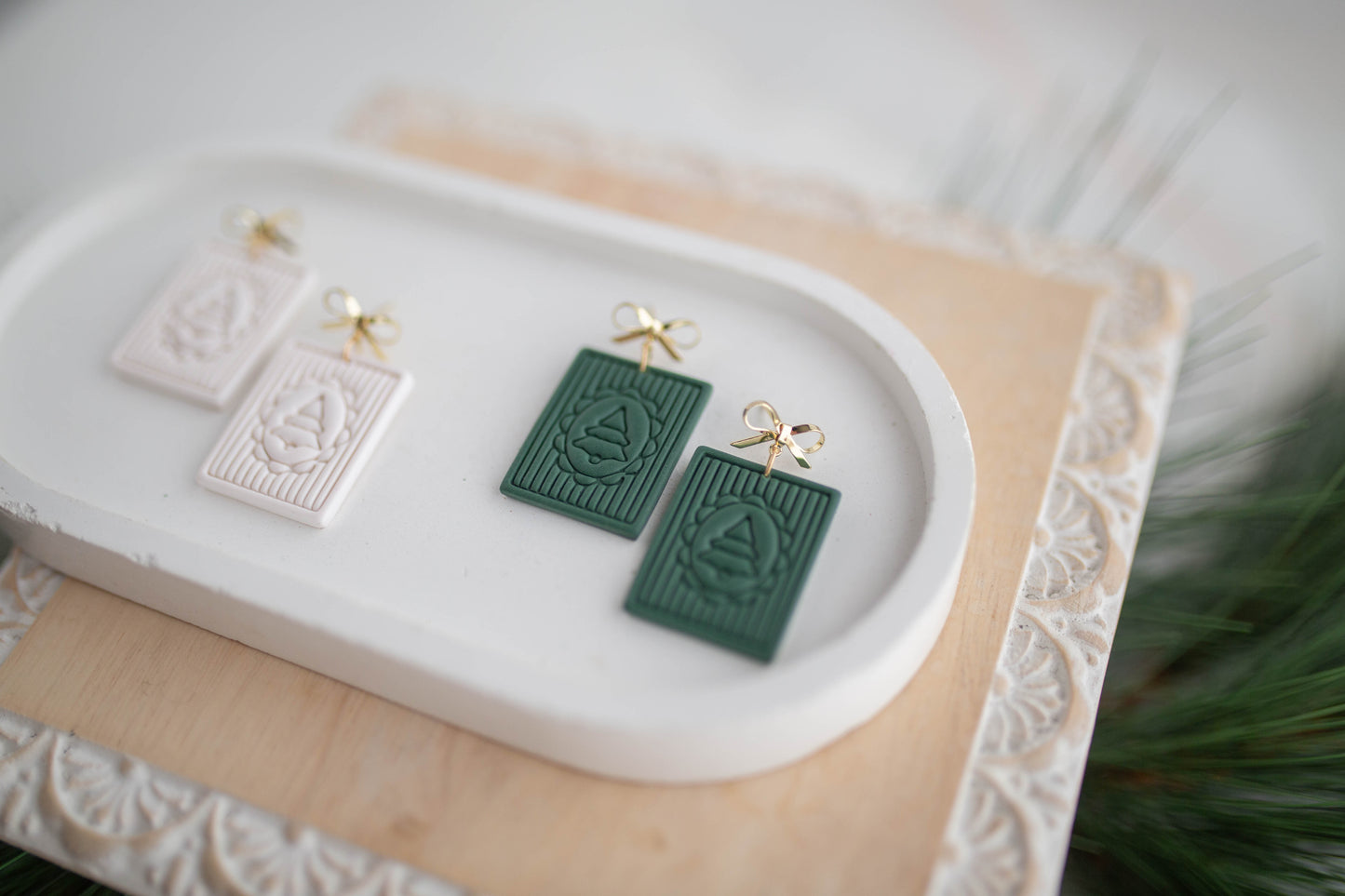 Clay Earrings | Square Tree Dangles | Jingle+Joy Collection