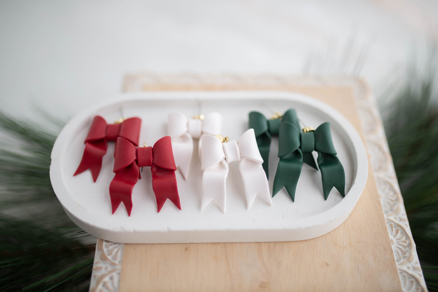 Clay Earrings | Festive Ribbon Dangles | Jingle+Joy Collection