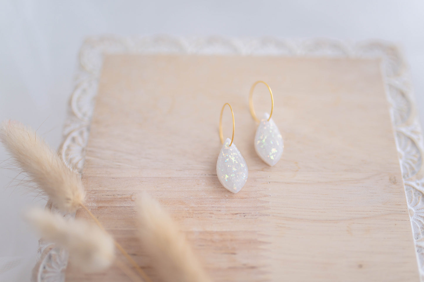 Clay Earrings | Opal Drop Mini Hoops | Luxe Collection
