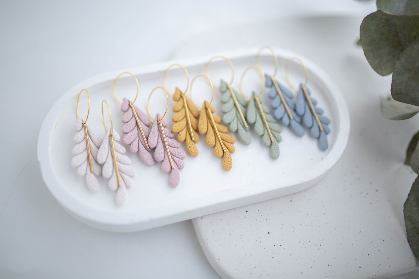Clay Earrings | Long Leaf Hoops | In Bloom Collection