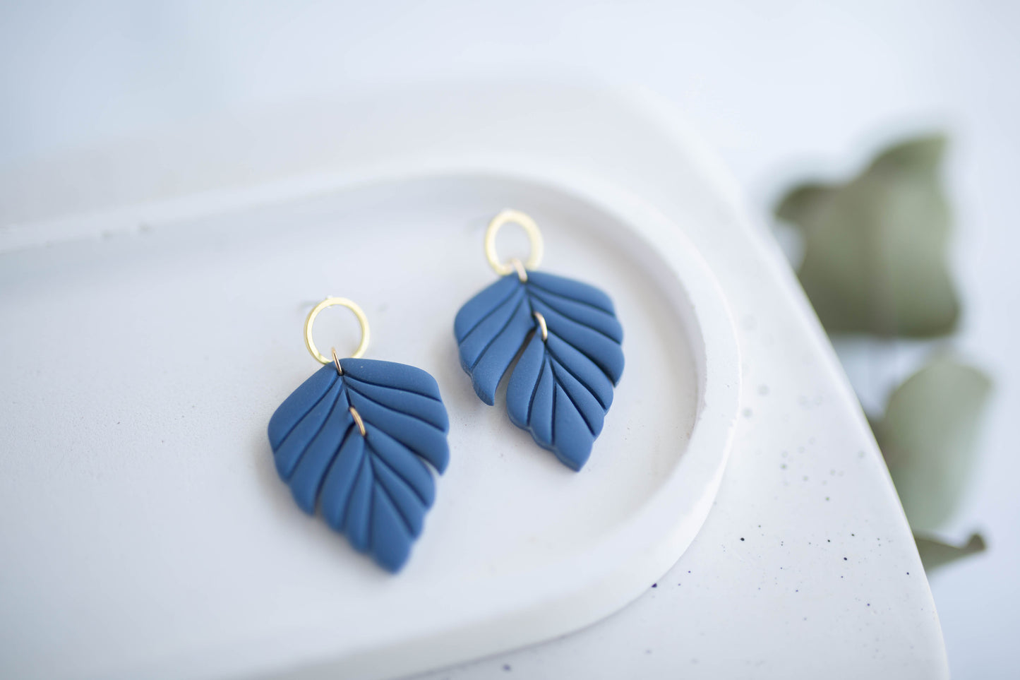 Clay Earrings | Indigo Leaf Dangles | Indigo Daydream Collection