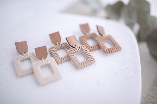 Clay Earrings | Rattan Squares | Picnic Basket Collection