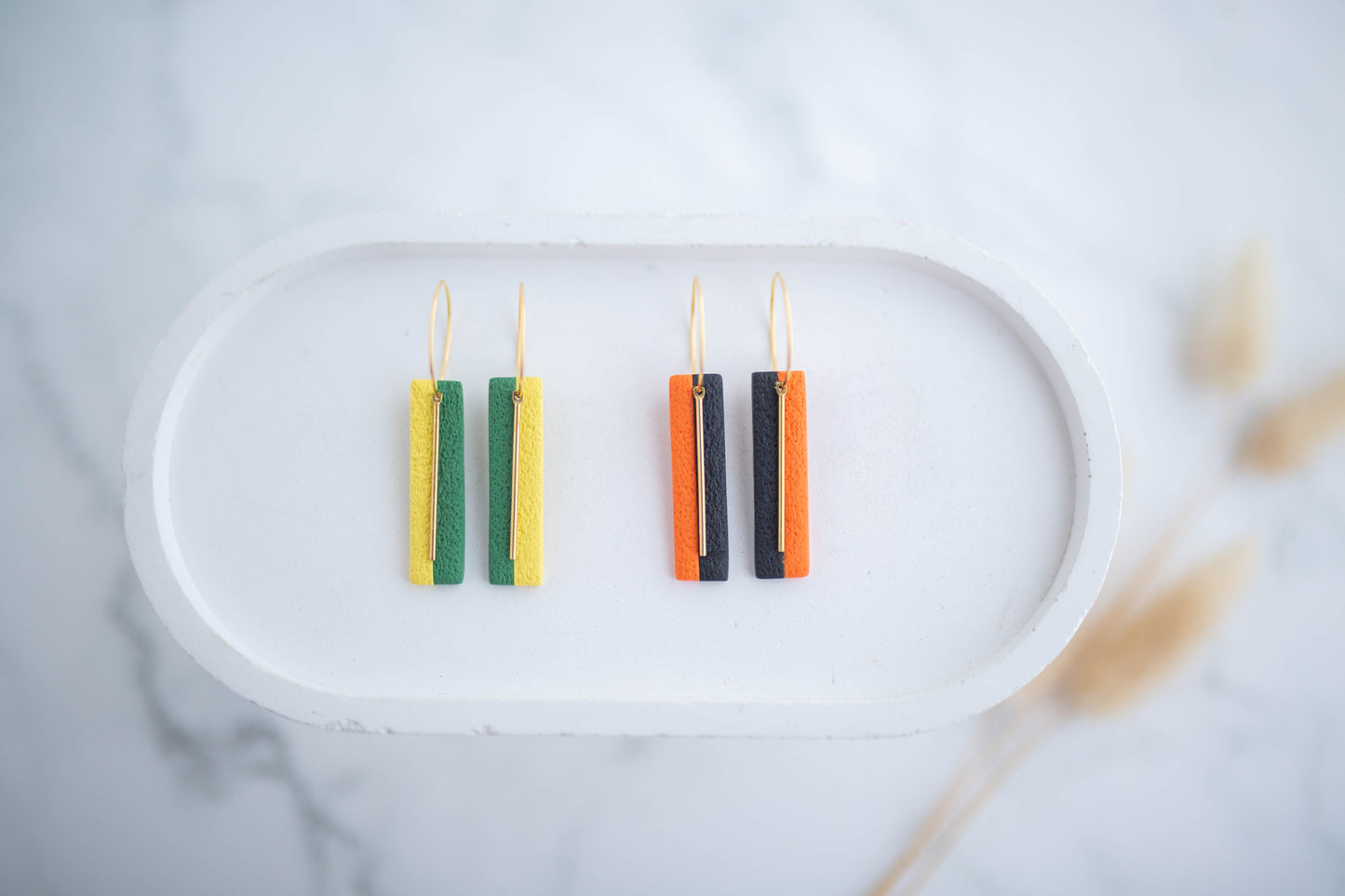 Clay Earrings | Game Day Half n Half Simple Rectangle Hoops | Civil War Collection
