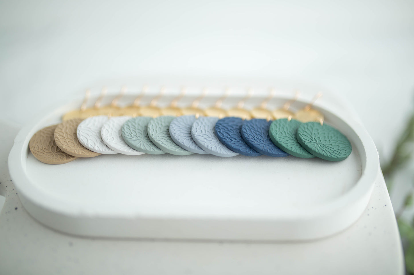 Clay Earrings | Circle Imprint Dangles ( Lg ) | Earth+Sky Collection