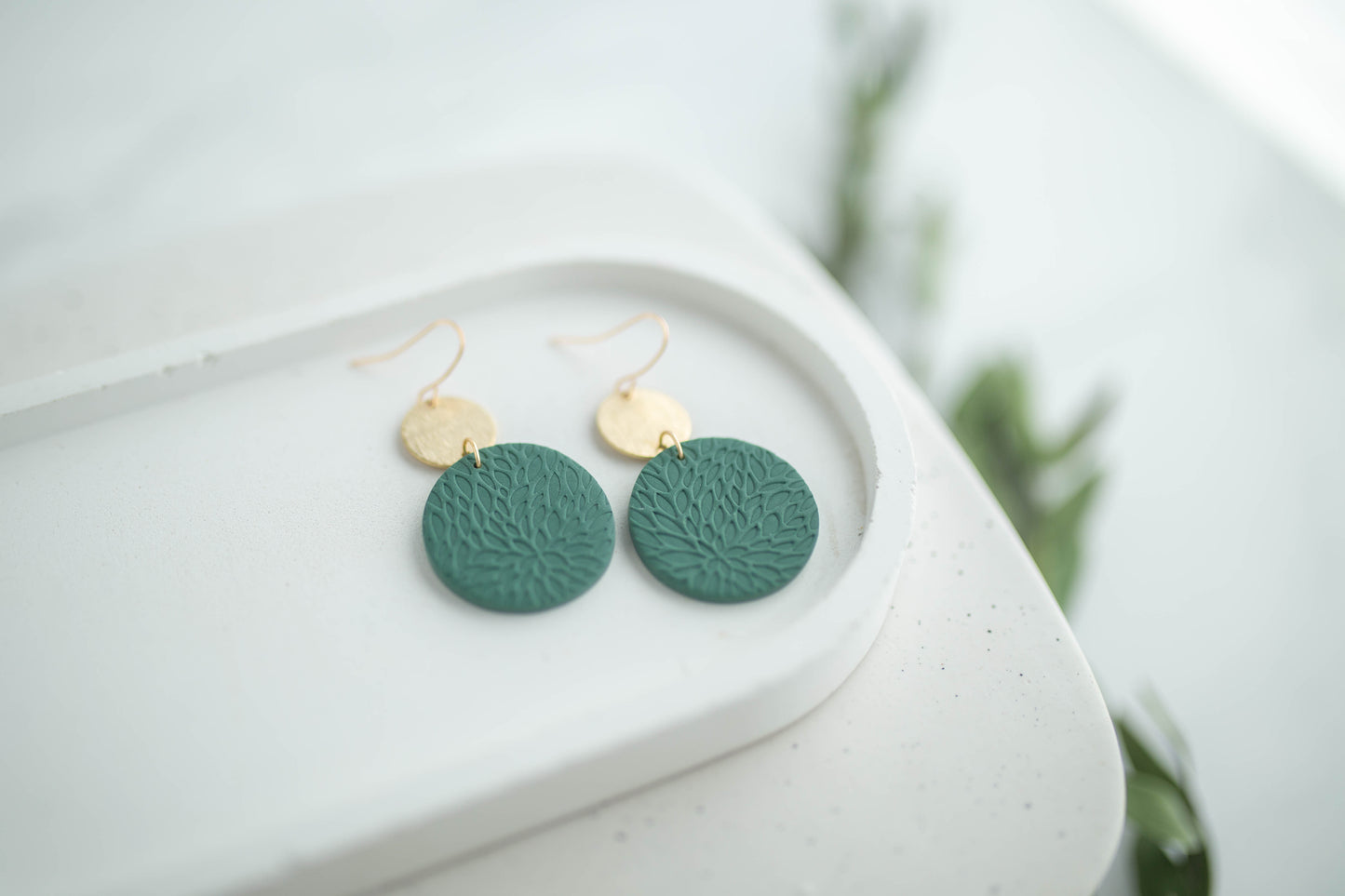 Clay Earrings | Circle Imprint Dangles ( Lg ) | Earth+Sky Collection