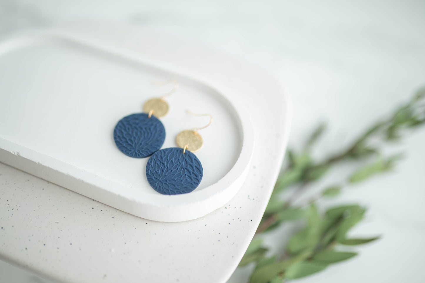 Clay Earrings | Circle Imprint Dangles ( Lg ) | Earth+Sky Collection
