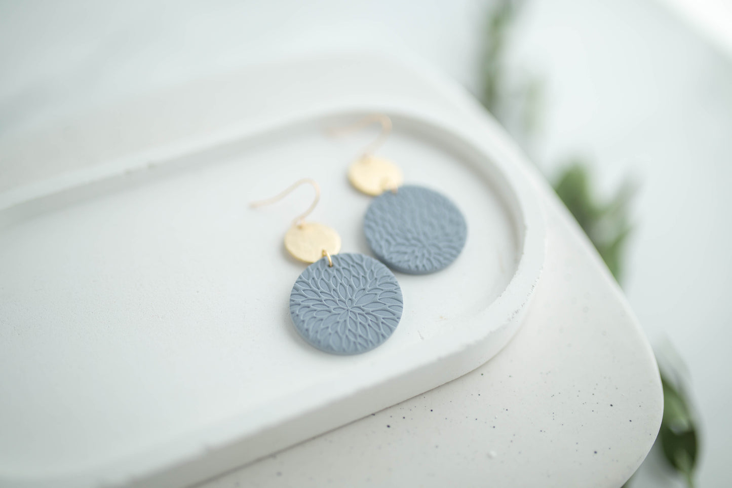 Clay Earrings | Circle Imprint Dangles ( Lg ) | Earth+Sky Collection
