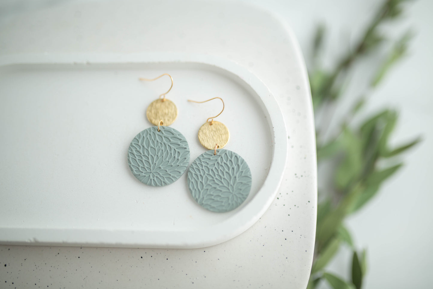 Clay Earrings | Circle Imprint Dangles ( Lg ) | Earth+Sky Collection