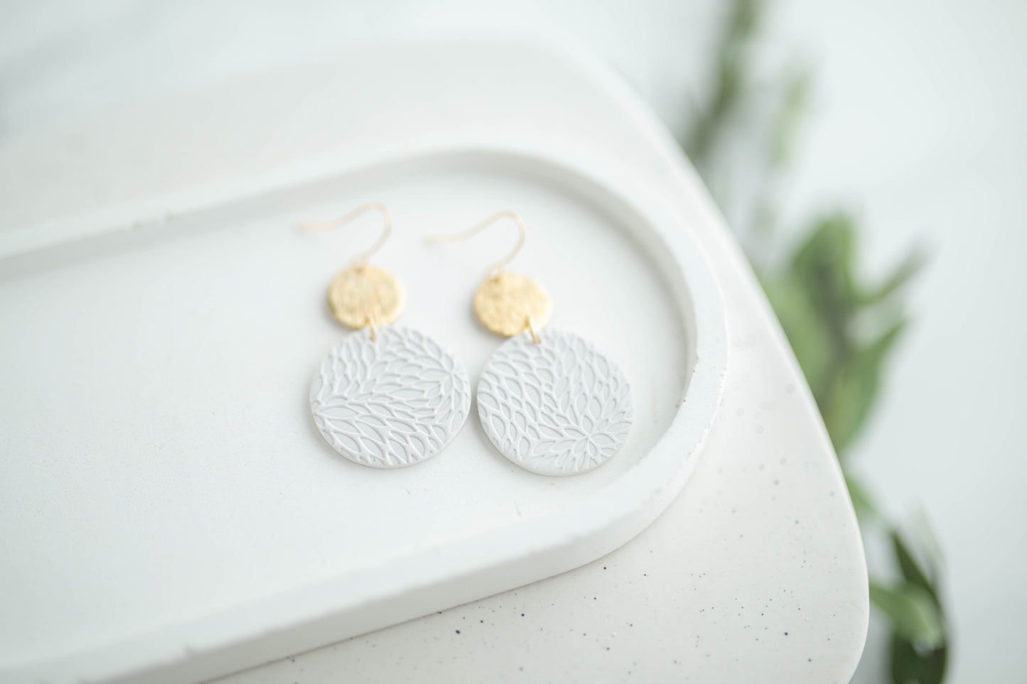 Clay Earrings | Circle Imprint Dangles ( Lg ) | Earth+Sky Collection