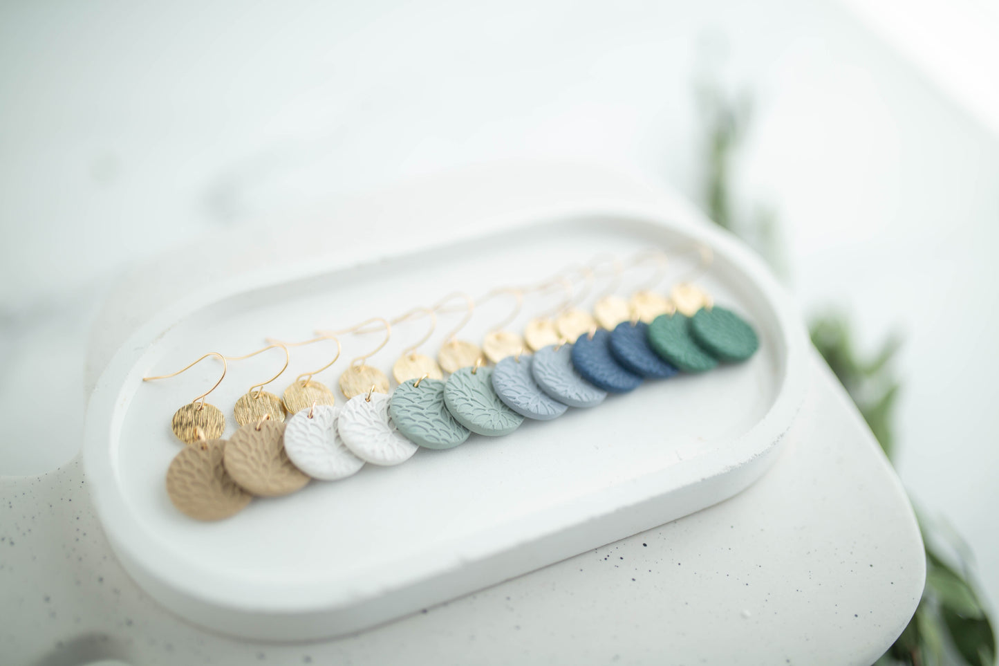 Clay Earrings | Circle Imprint Dangles ( Sm ) | Earth+Sky Collection