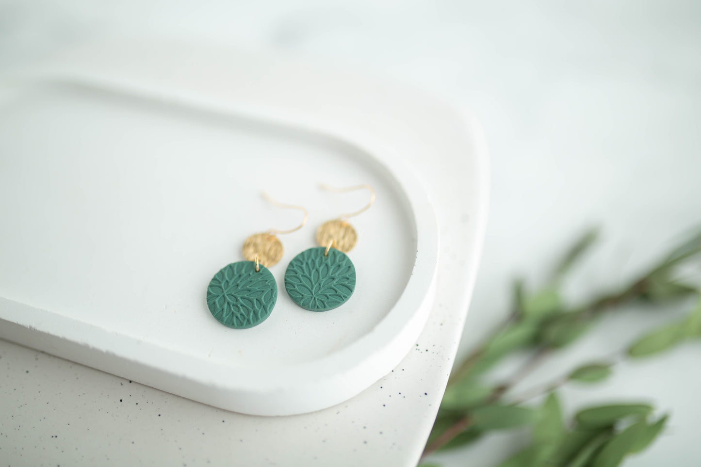Clay Earrings | Circle Imprint Dangles ( Sm ) | Earth+Sky Collection