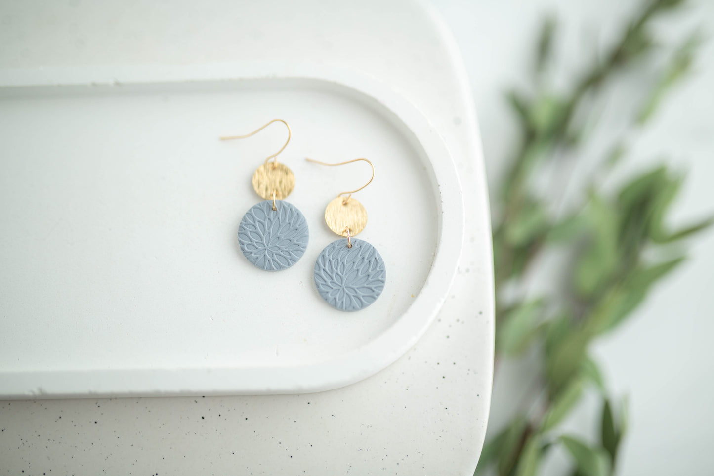Clay Earrings | Circle Imprint Dangles ( Sm ) | Earth+Sky Collection