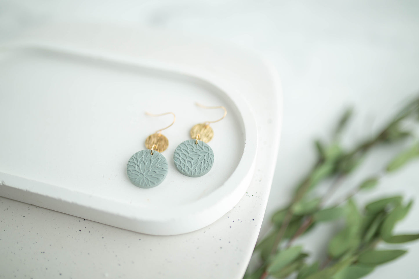 Clay Earrings | Circle Imprint Dangles ( Sm ) | Earth+Sky Collection