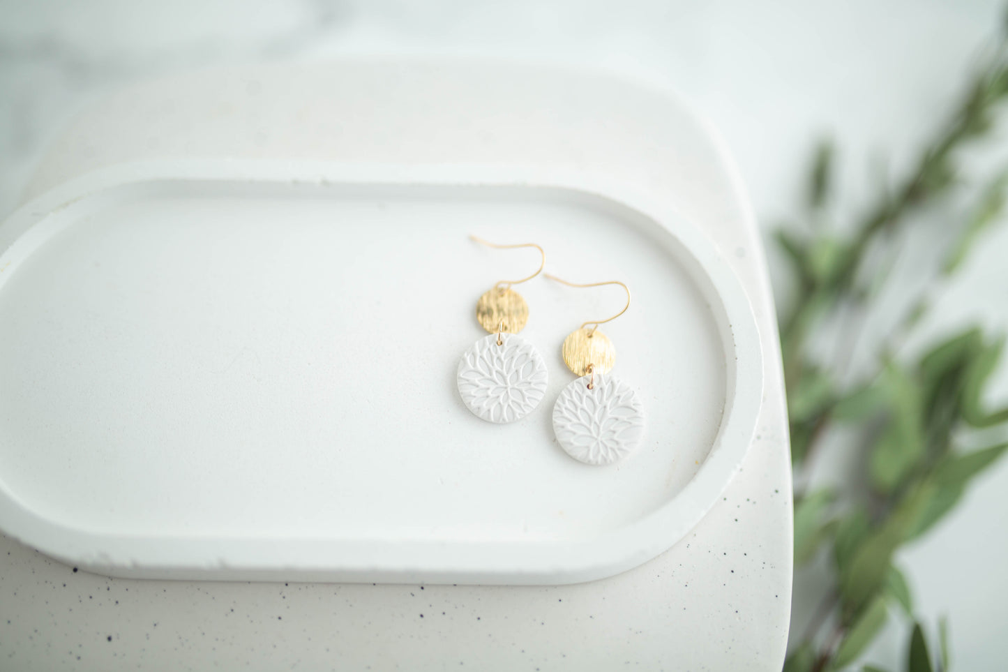 Clay Earrings | Circle Imprint Dangles ( Sm ) | Earth+Sky Collection