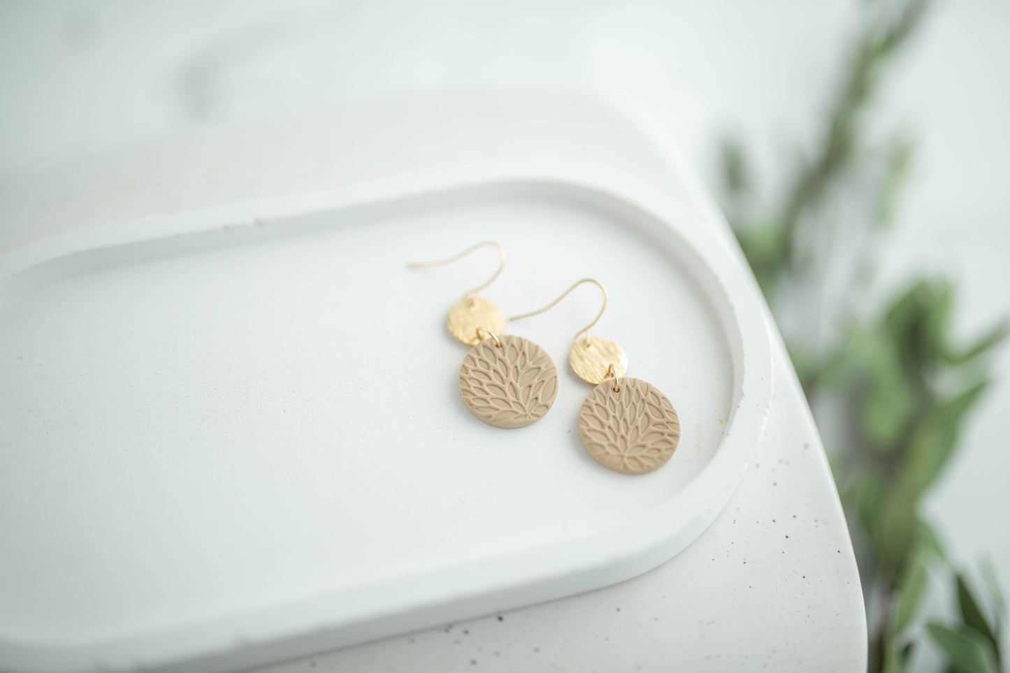 Clay Earrings | Circle Imprint Dangles ( Sm ) | Earth+Sky Collection