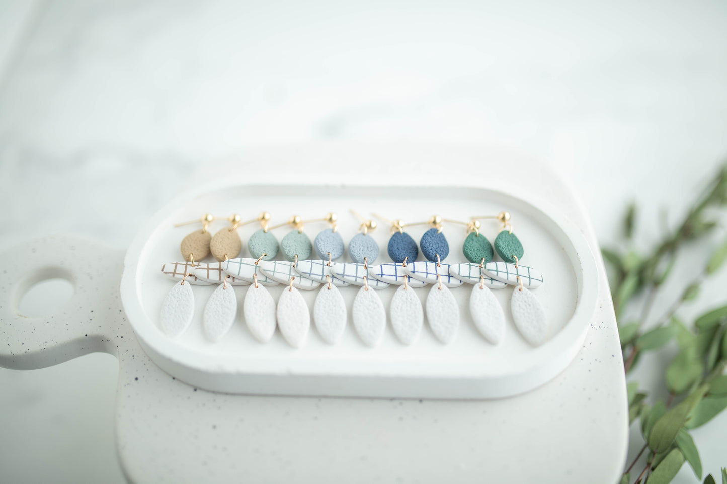 Clay Earrings | Lined Trio Dangles | Earth+Sky Collection