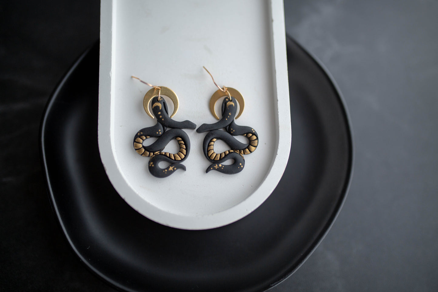 Clay Earrings | Black + Gold Serpents | Boo Collection