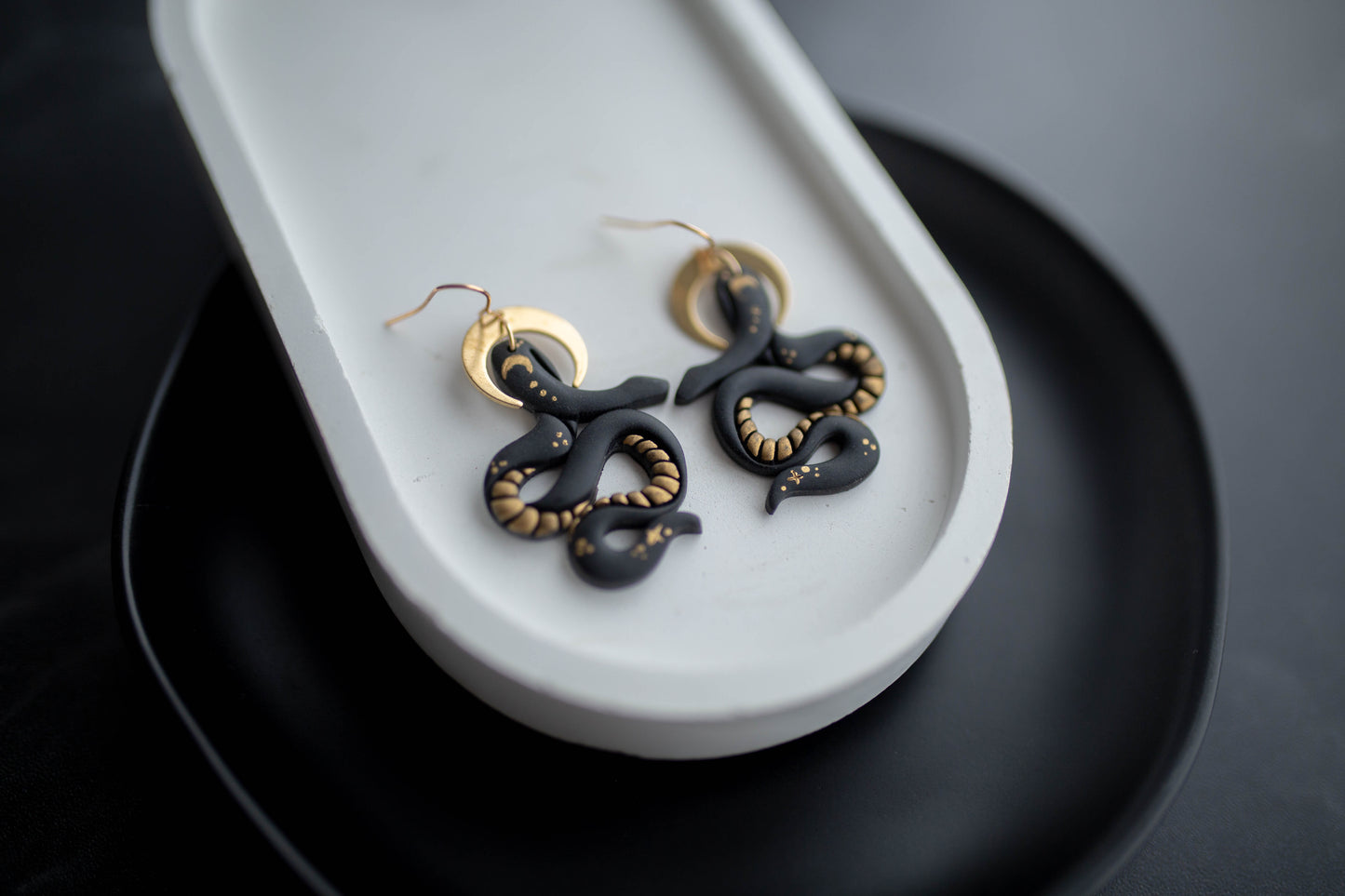 Clay Earrings | Black + Gold Serpents | Boo Collection