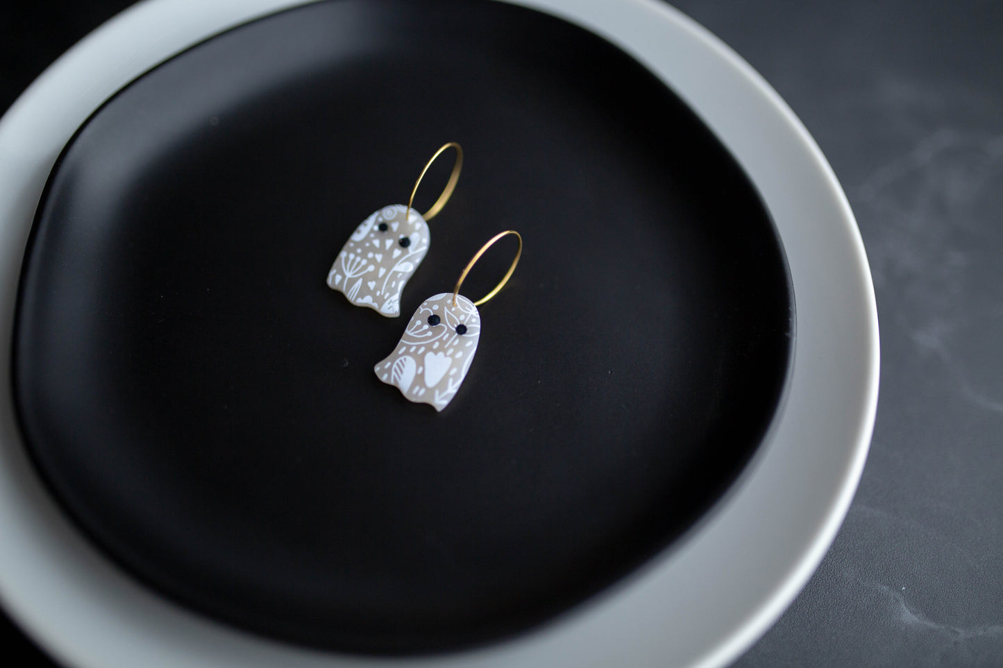 Clay Earrings | Floral Ghost Hoops | Boo Collection