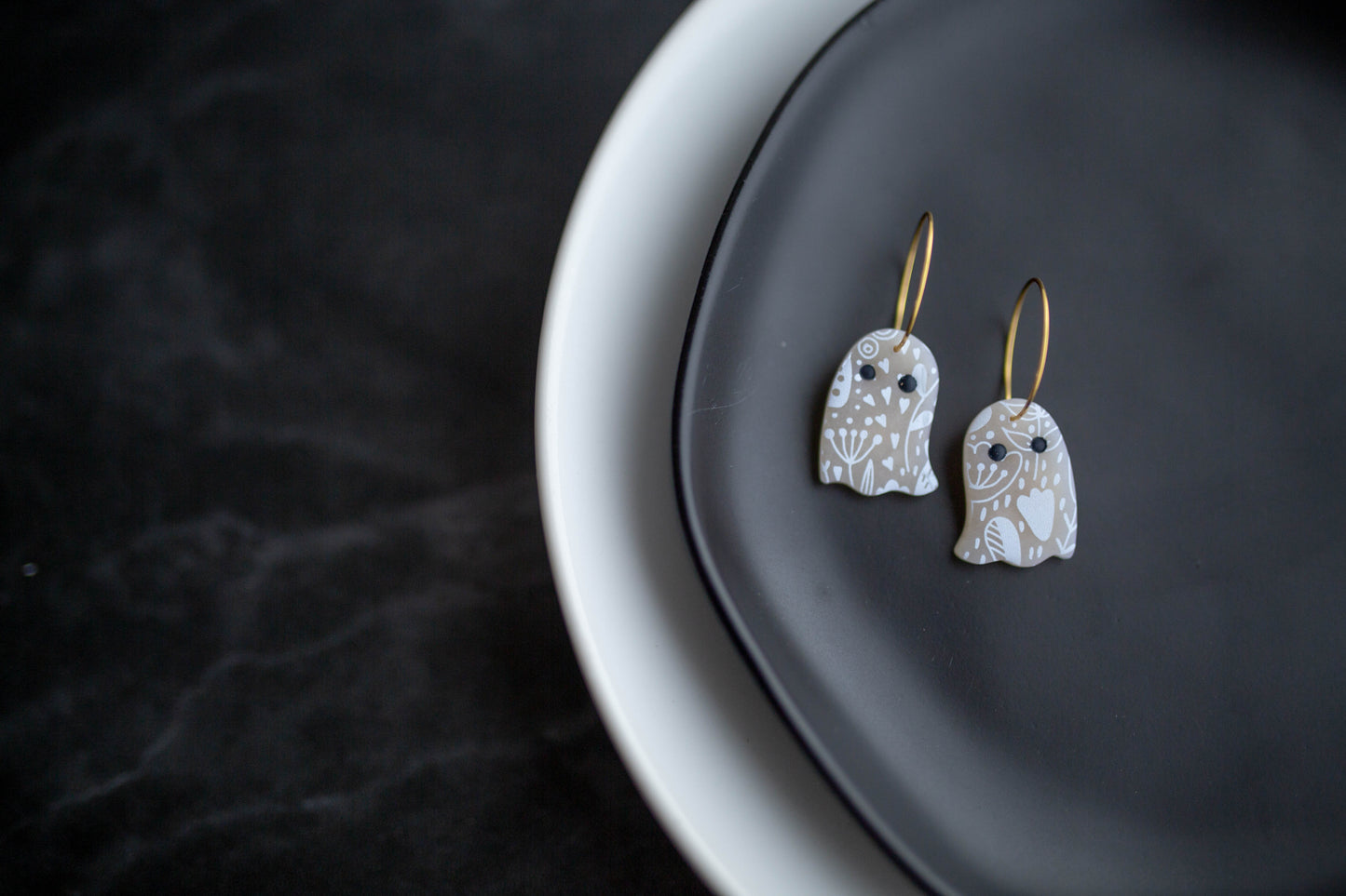 Clay Earrings | Floral Ghost Hoops | Boo Collection