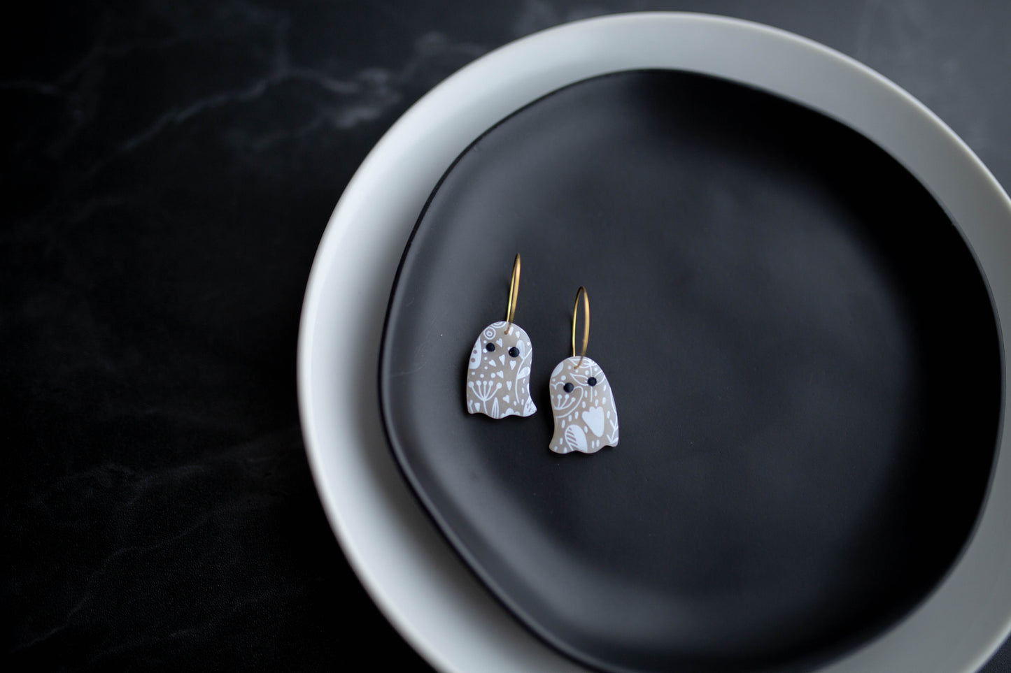 Clay Earrings | Floral Ghost Hoops | Boo Collection