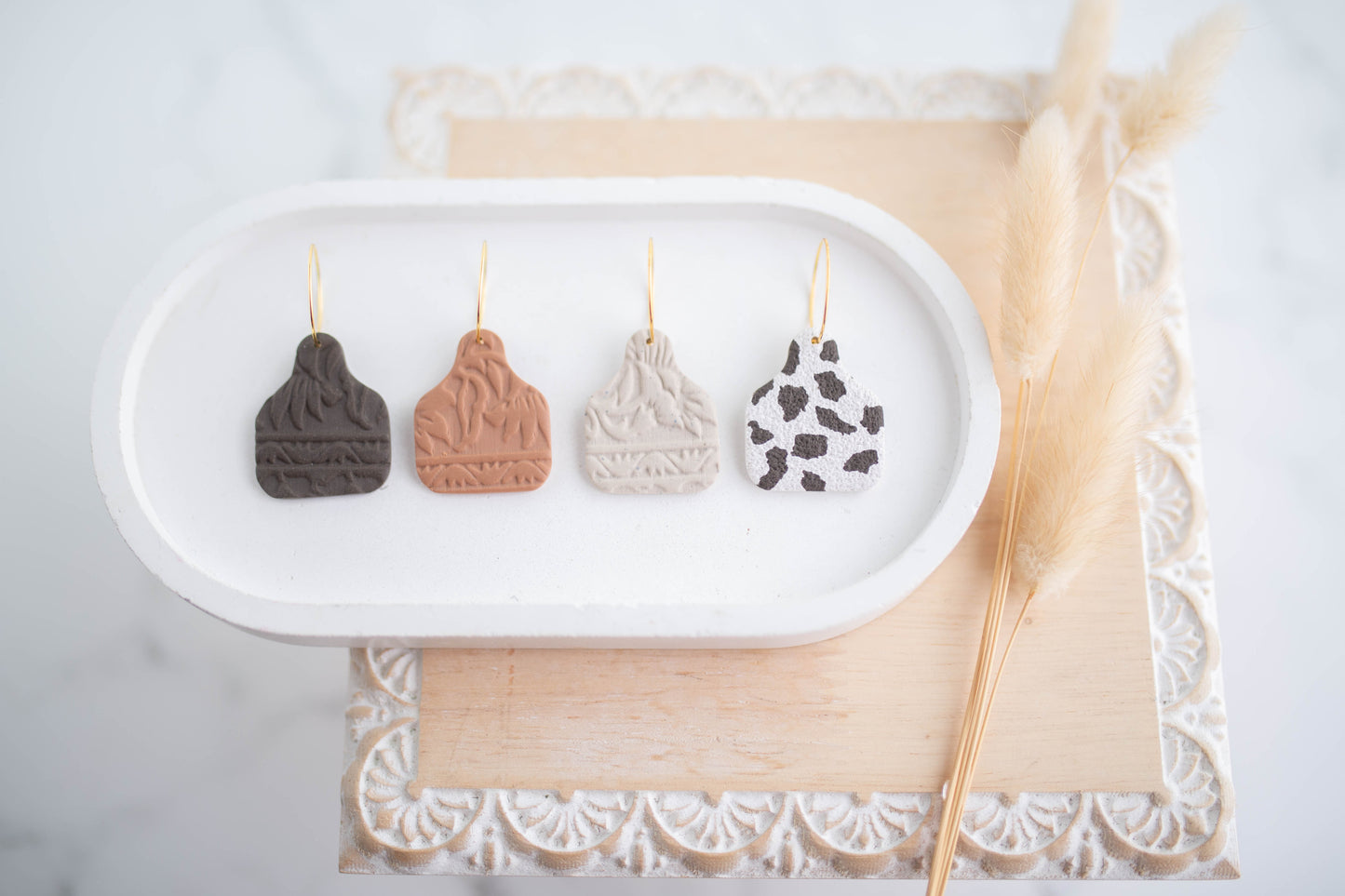 Clay Earrings | Tag Mini Hoops | Cozy Cowgirl Collection