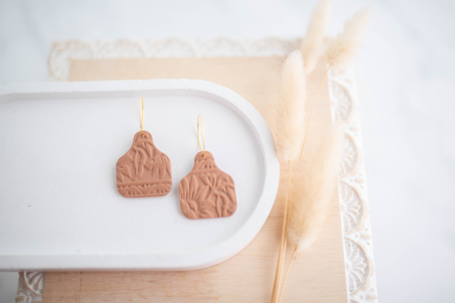 Clay Earrings | Tag Mini Hoops | Cozy Cowgirl Collection