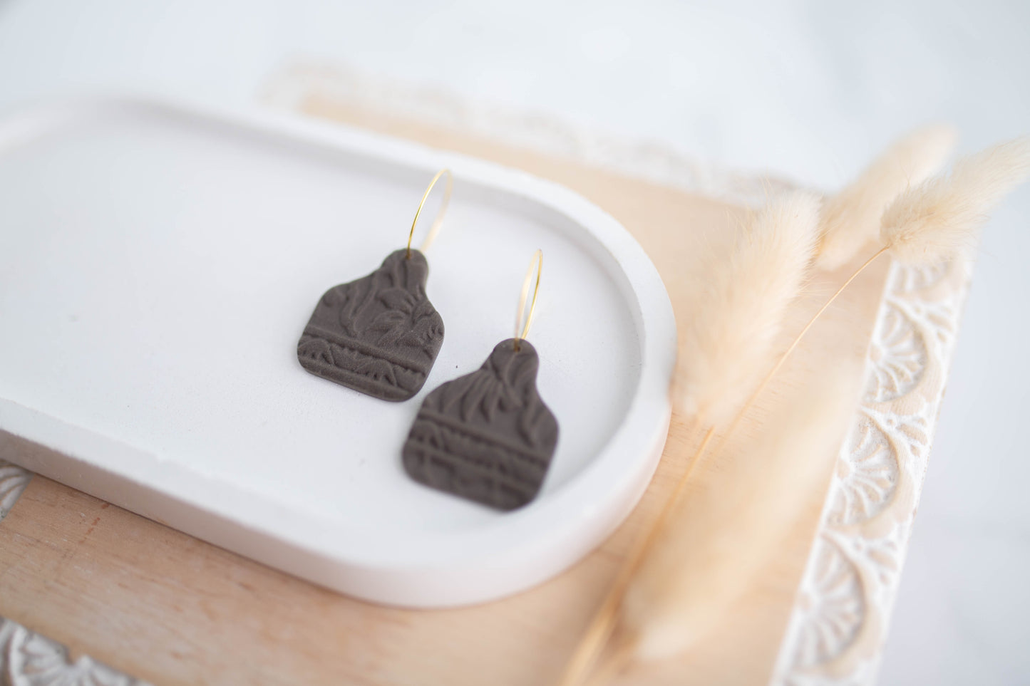 Clay Earrings | Tag Mini Hoops | Cozy Cowgirl Collection