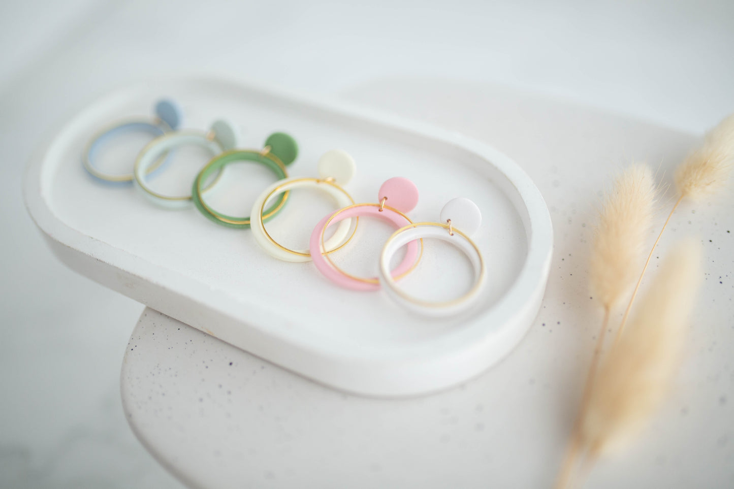 Clay Earrings | Simple Circle Dangles | Happy Collection