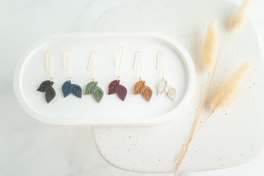 Clay Earrings | Longline Leaf Dangle | Autumn Edit
