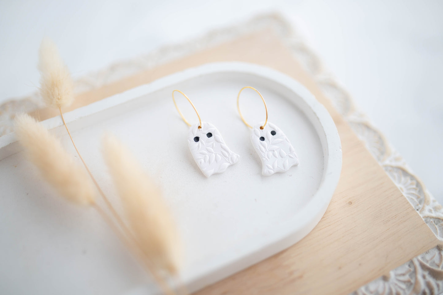 Clay Earrings | Floral Ghost Hoops | Pumpkin Patch Collection