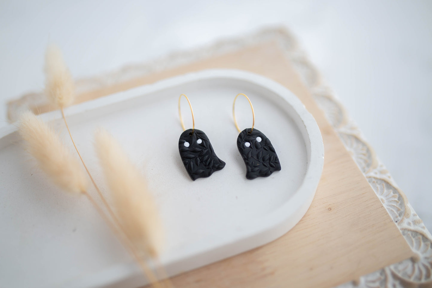 Clay Earrings | Floral Ghost Hoops | Pumpkin Patch Collection