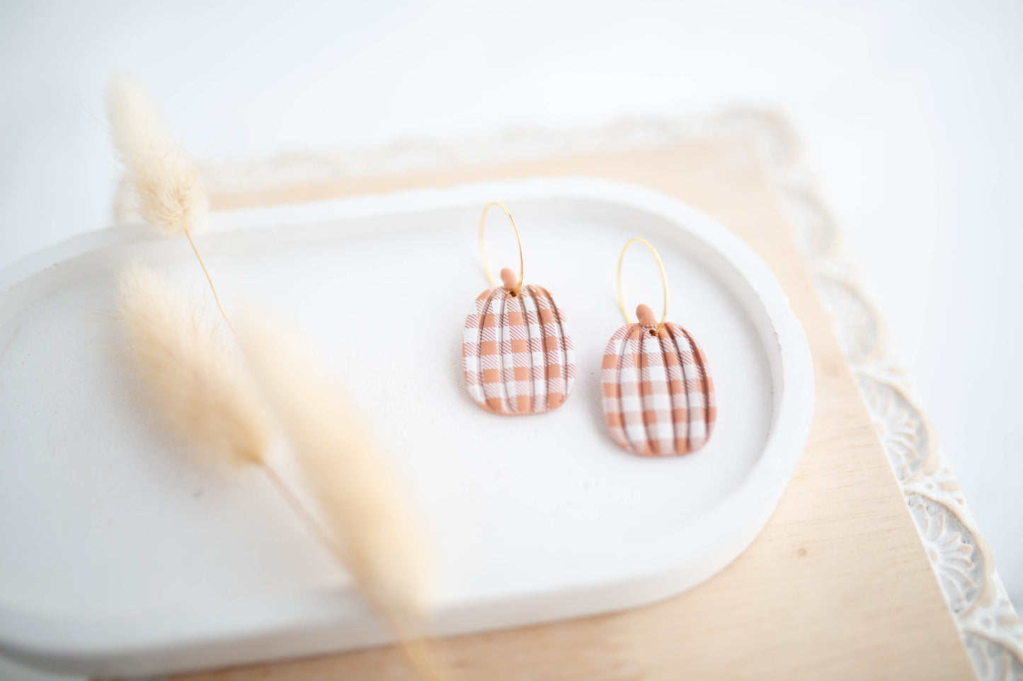 Clay Earrings | Plaid Pumpkin Hoops | Pumpkin Patch Collection
