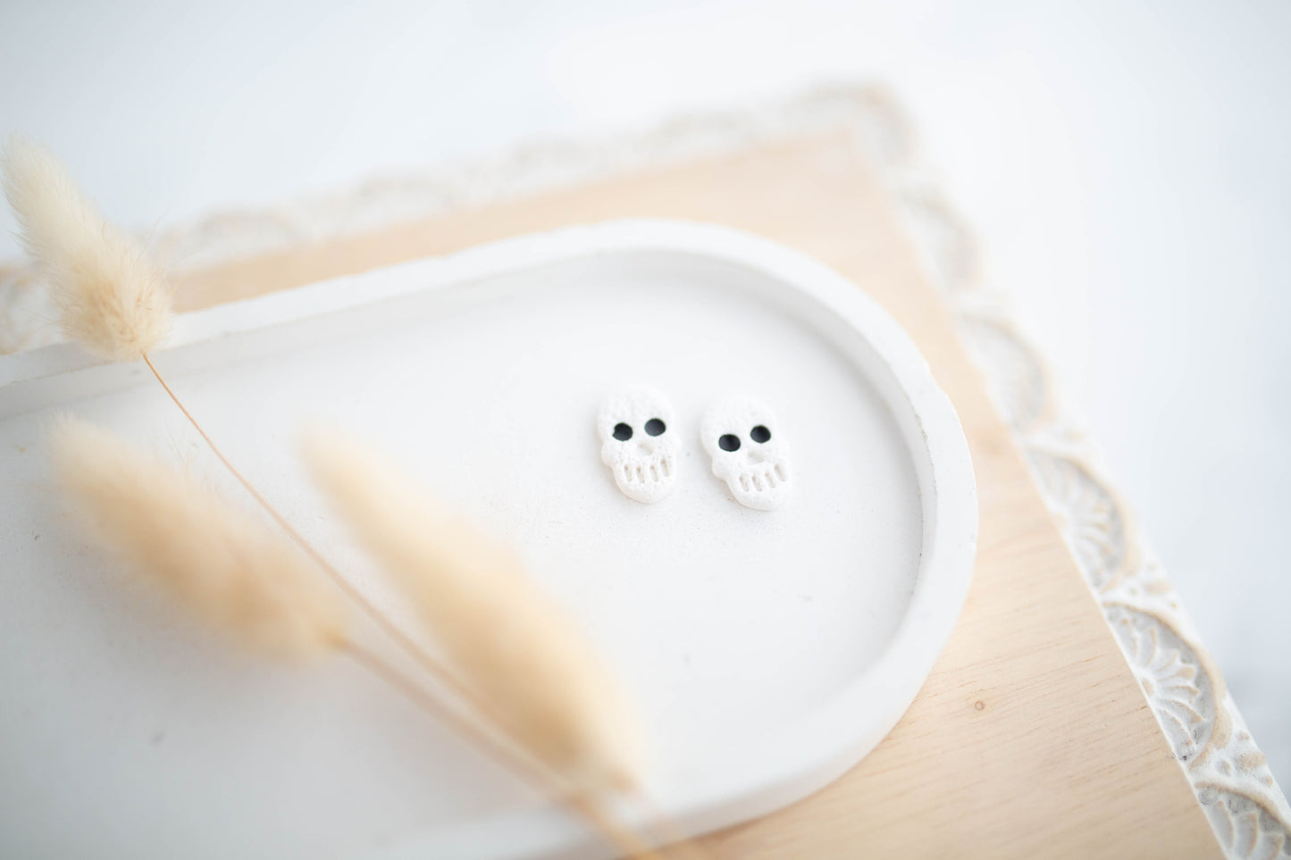 Clay Earrings | Skull Studs | Pumpkin Patch Collection