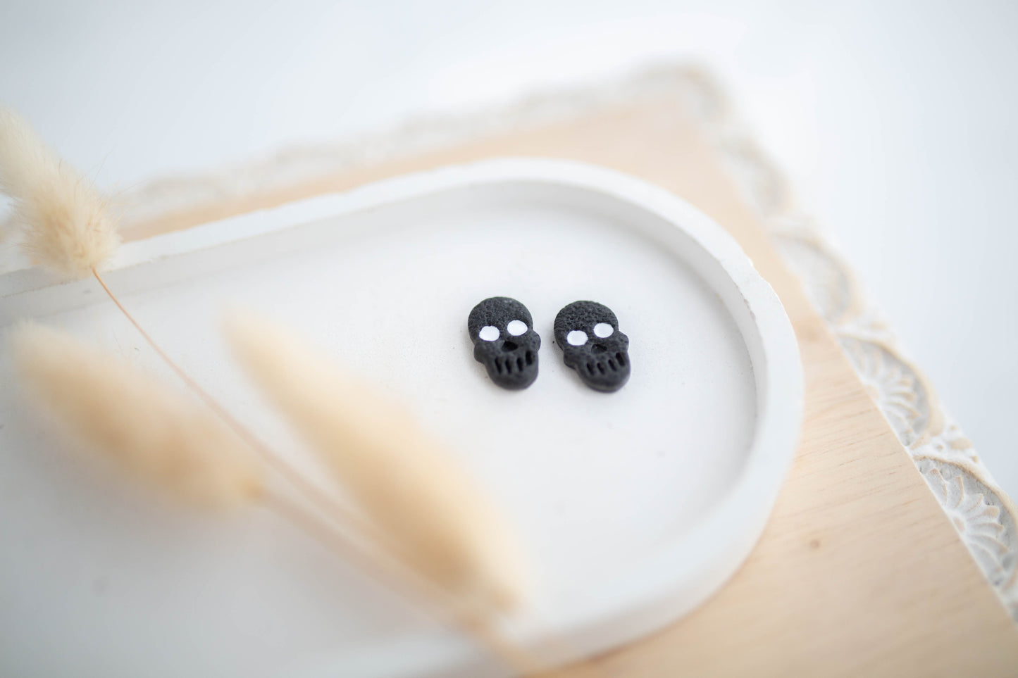 Clay Earrings | Skull Studs | Pumpkin Patch Collection