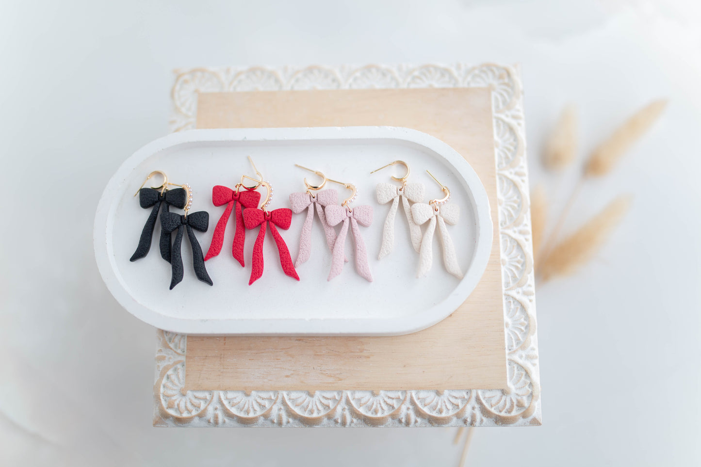 Clay Earrings | Bow Dangles | Sweetheart Collection