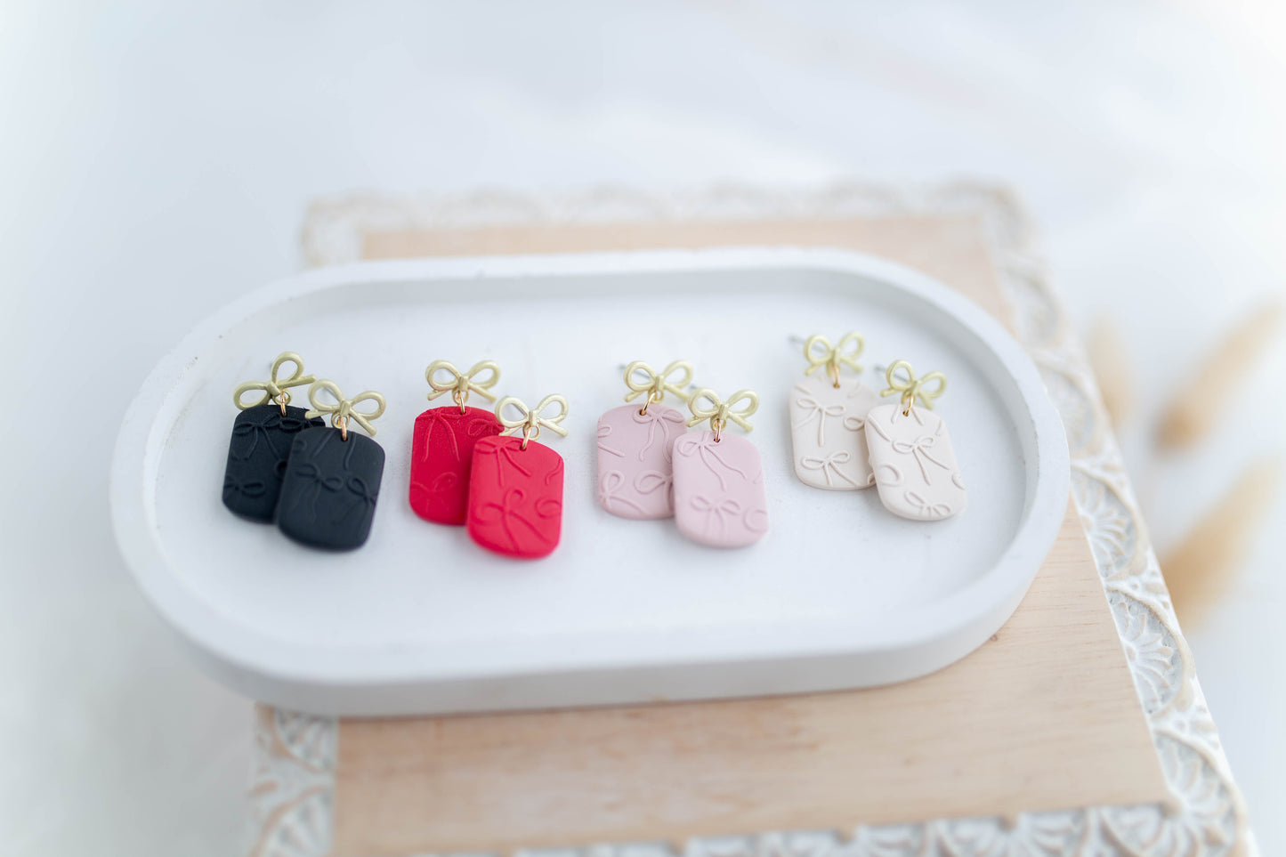 Clay Earrings | Ribbon Dangles | Sweetheart Collection