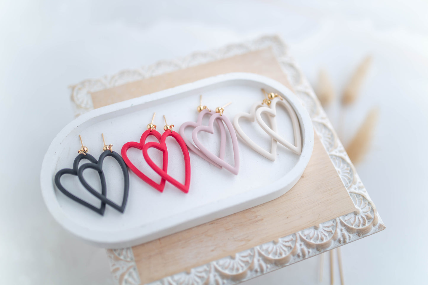 Clay Earrings | Heart Dangles | Sweetheart Collection