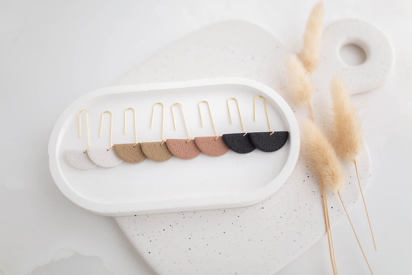 Clay Earrings | Semi Circle Drops | All Things Neutral Collection
