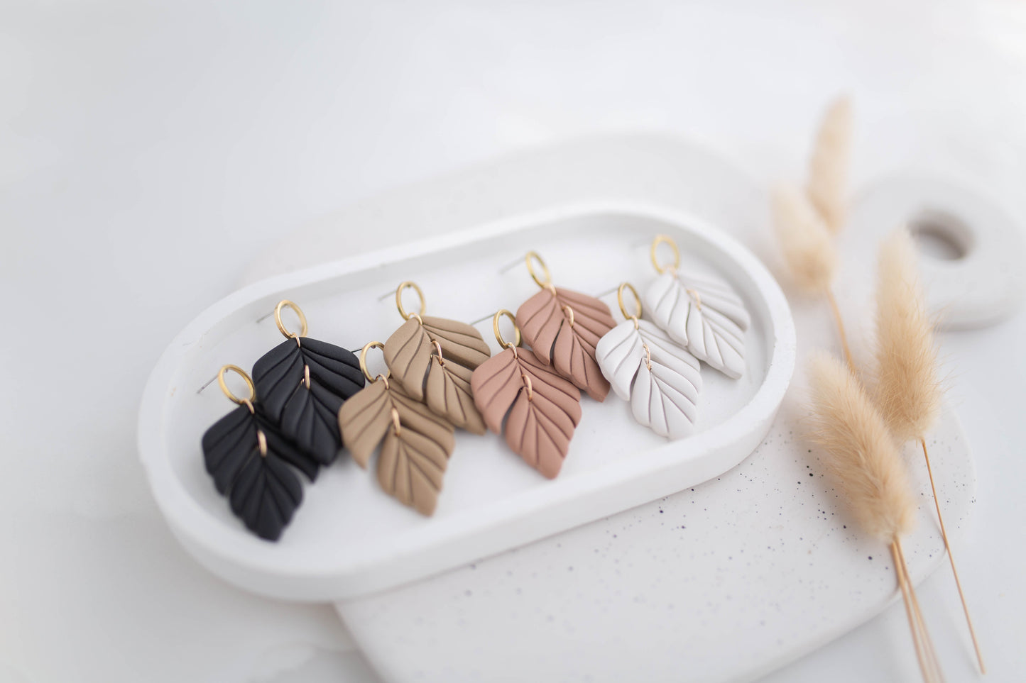 Clay Earrings | Leaf Dangles | All Things Neutral Collection