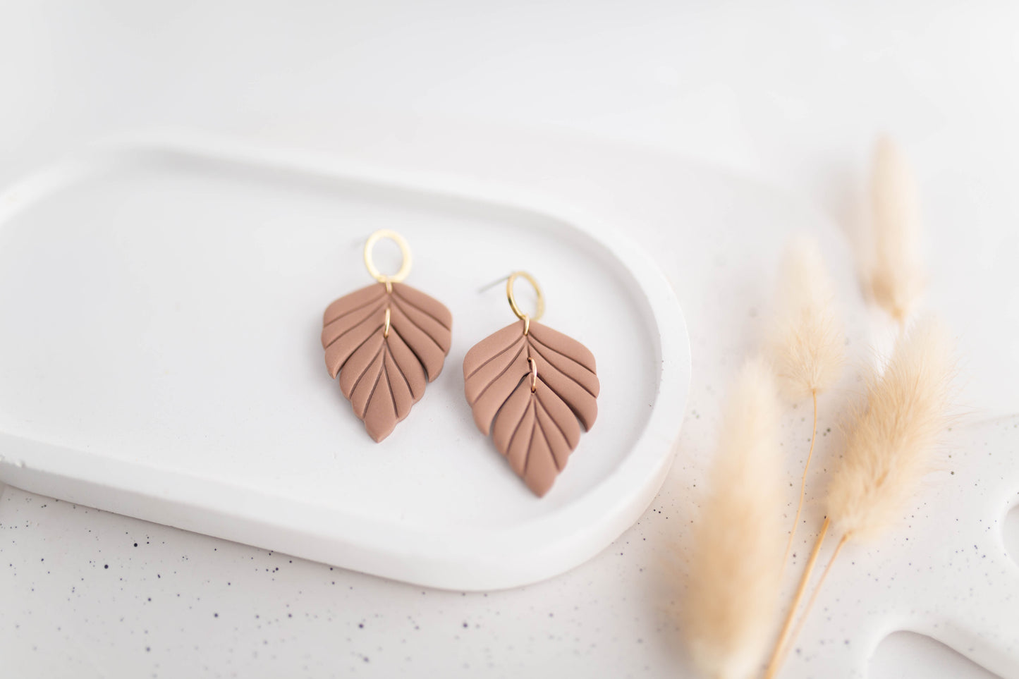 Clay Earrings | Leaf Dangles | All Things Neutral Collection