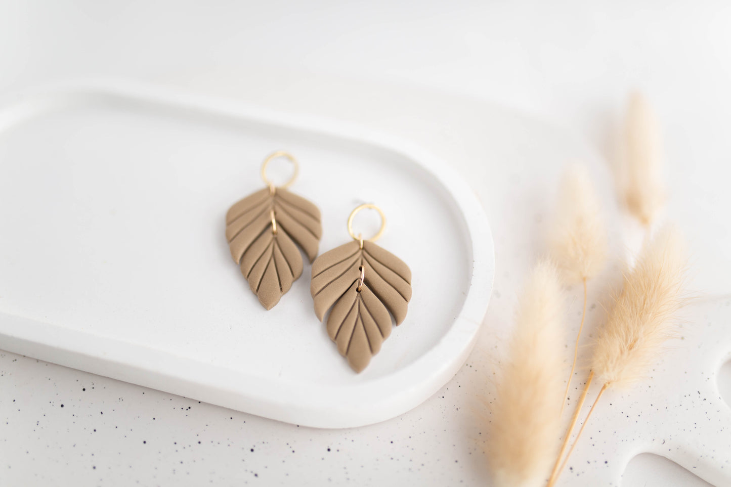Clay Earrings | Leaf Dangles | All Things Neutral Collection