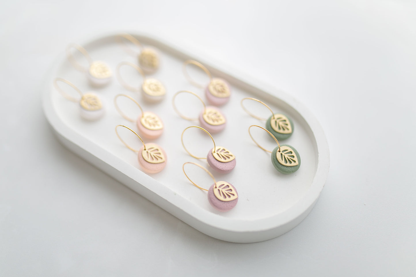 Clay earring | white leaf mini hoops | spring collection