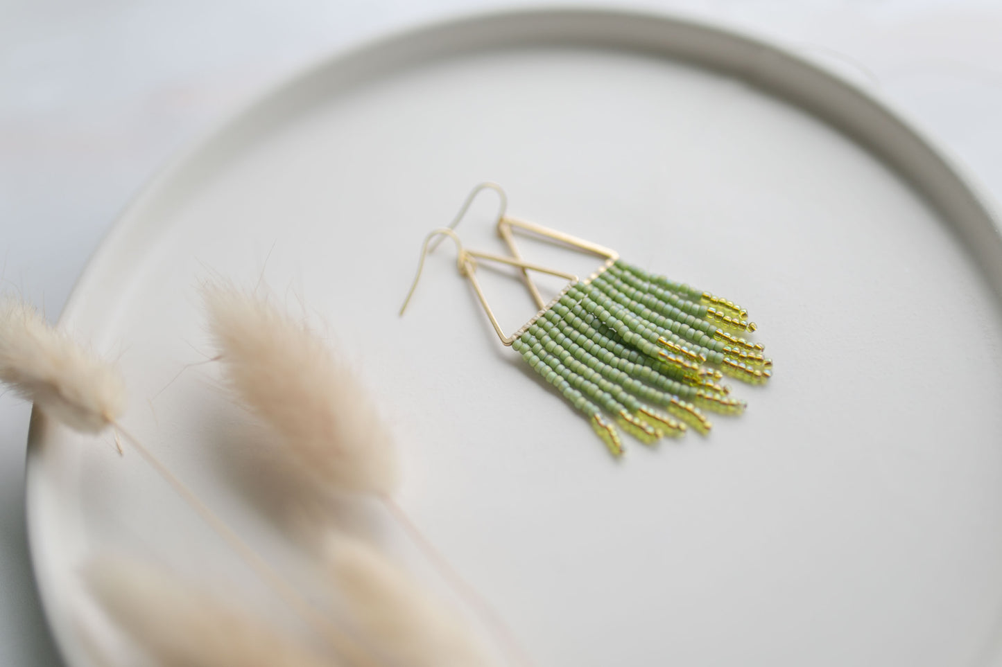 Beaded earring | sage green fringe | spring collection