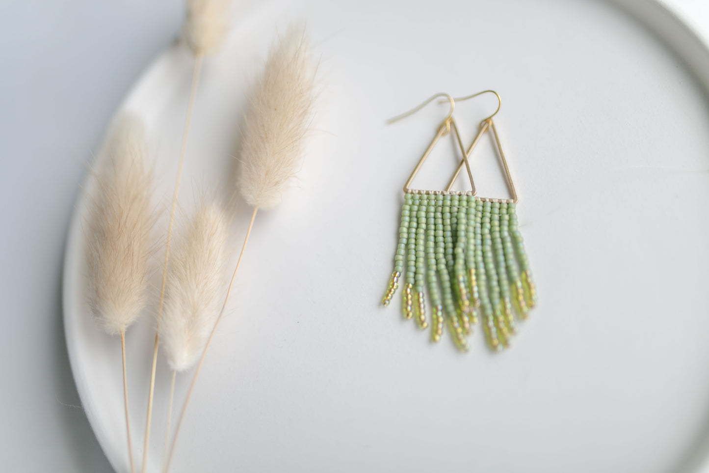 Beaded earring | sage green fringe | spring collection