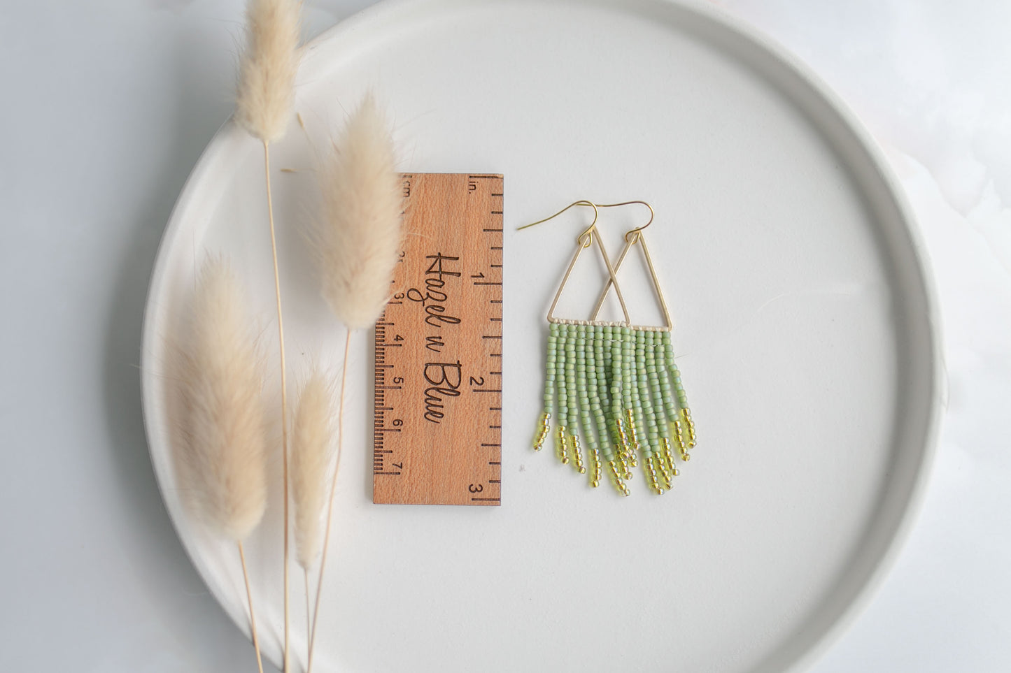 Beaded earring | sage green fringe | spring collection