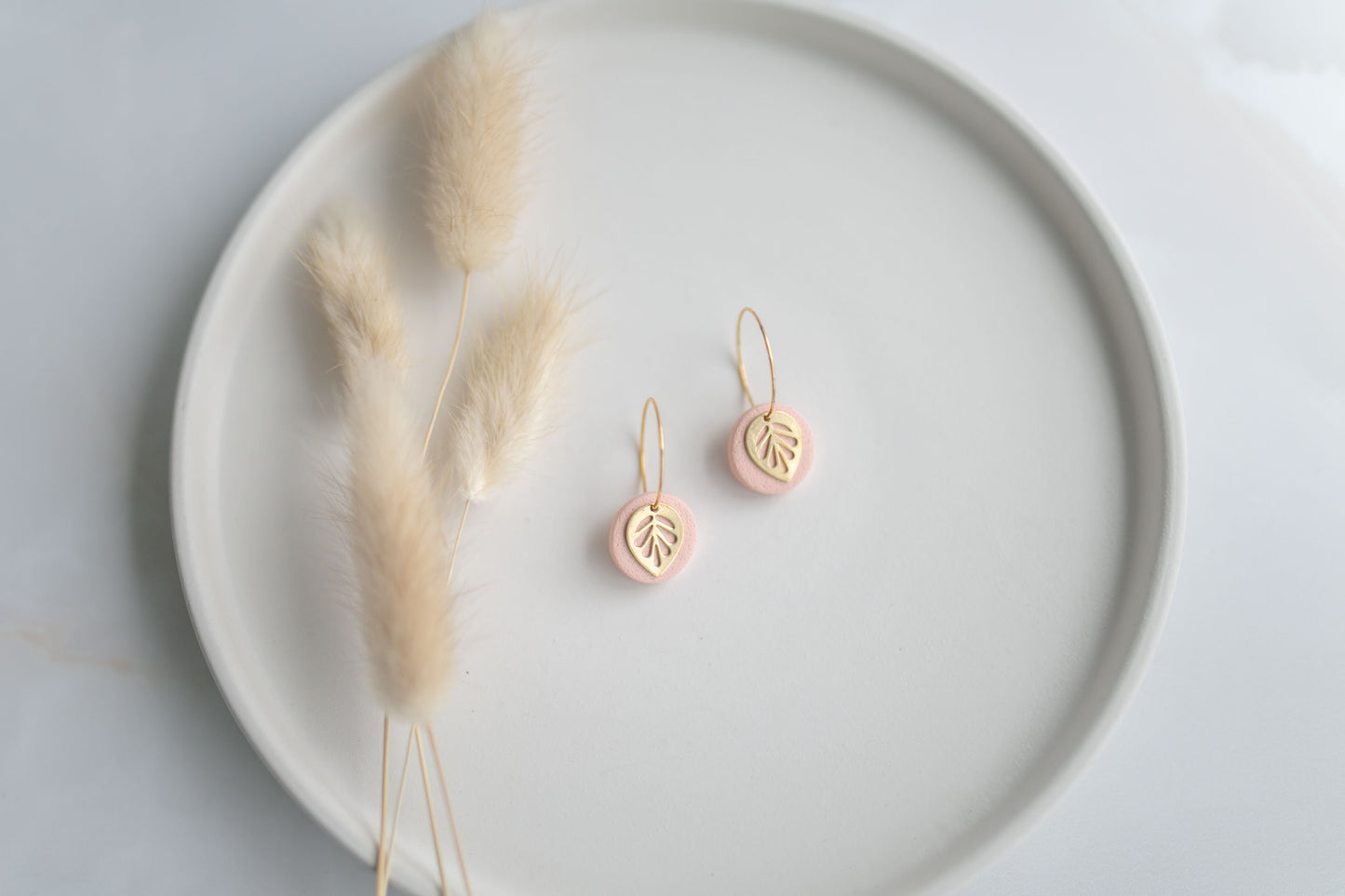 Clay earring | peach leaf mini hoops | spring collection