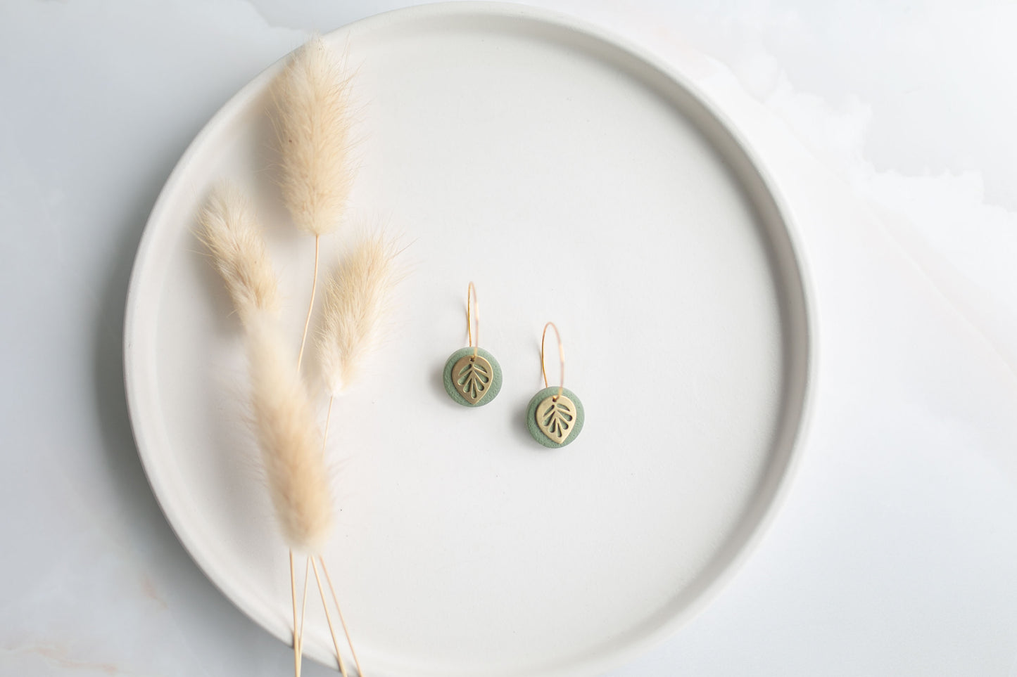Clay earring | sage green leaf mini hoops | spring collection